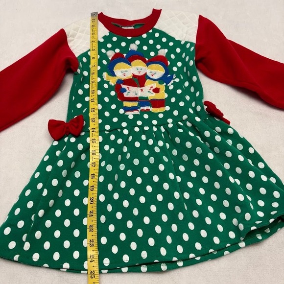 VTG Hush Puppies Christmas Polka Dot Applique Carolers Dress Green Size 4T - Picture 9 of 14